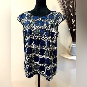 Liquido Size 8/Medium Gorgeous Silk Blue Rose Blouse with Tie Back